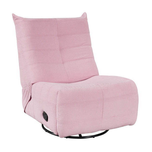 Gea 35 Inch Swivel Recliner Chair, Tufted, Pink Corduroy, Solid Wood - BM314849