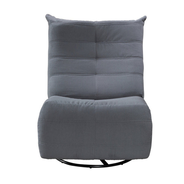 Gea 35 Inch Swivel Recliner Chair, Tufted, Blue Gray Corduroy, Solid Wood - BM314850