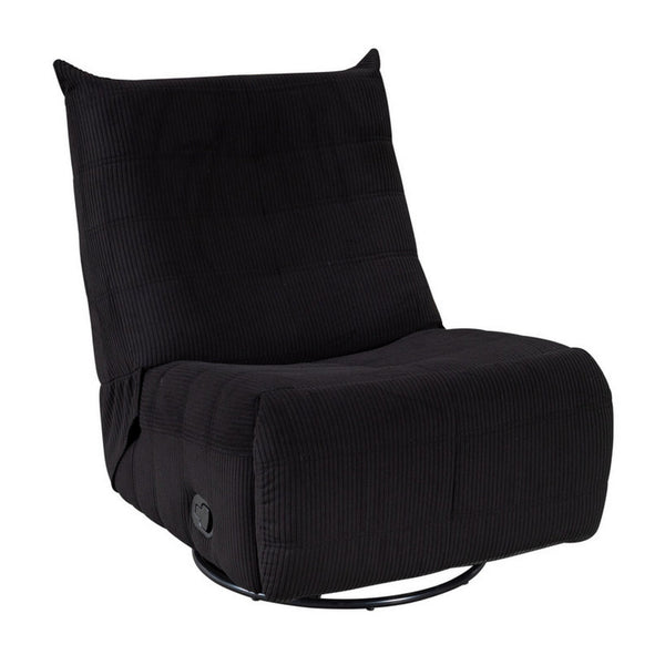 Gea 35 Inch Swivel Recliner Chair, Tufted, Black Corduroy, Solid Wood - BM314851