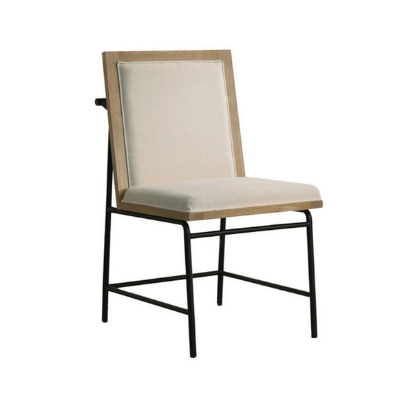 Tory 25 Inch Dining Chair Set of 2, Cream Fabric, Brown Wood, Black Metal - BM314856