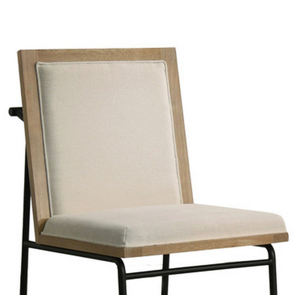 Tory 25 Inch Dining Chair Set of 2, Cream Fabric, Brown Wood, Black Metal - BM314856