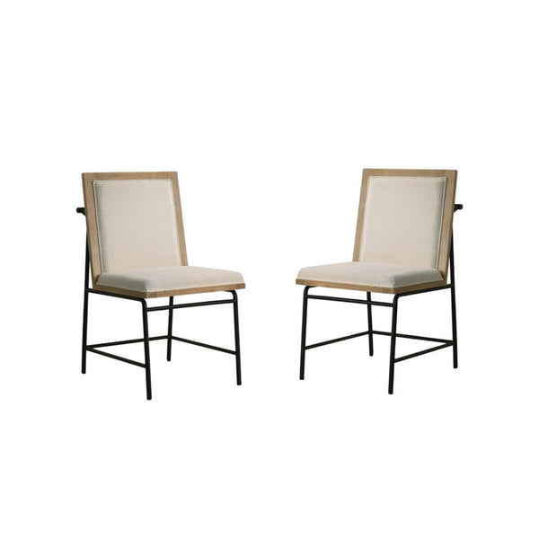 Tory 25 Inch Dining Chair Set of 2, Cream Fabric, Brown Wood, Black Metal - BM314856