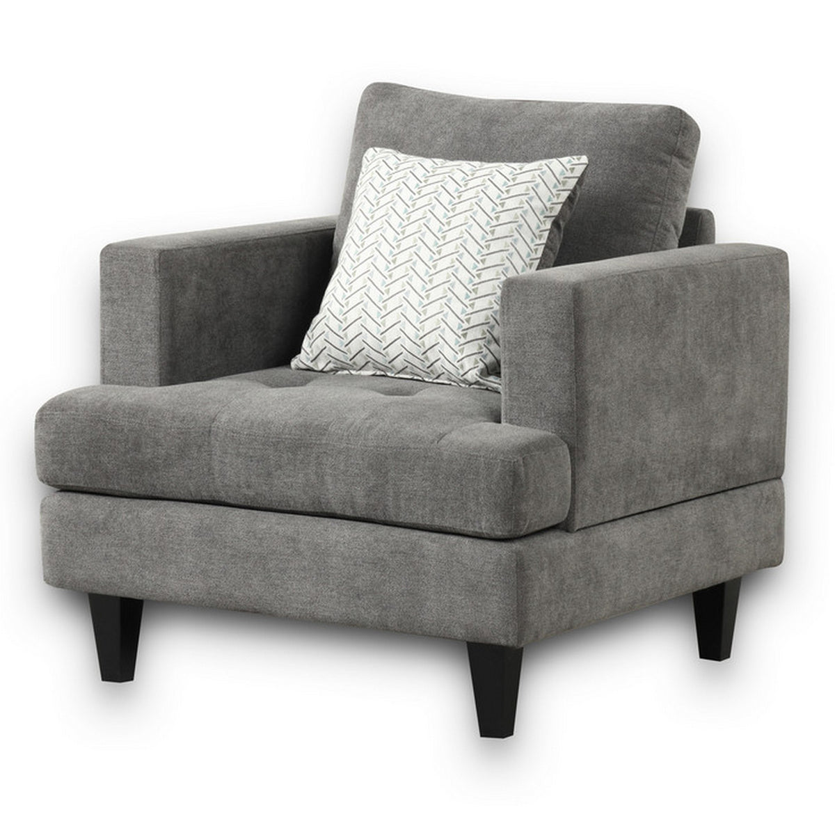 Lae 35 Inch Sofa Chair, 1 Throw Pillow, Tufted, Gray Chenille Upholstery - BM314860