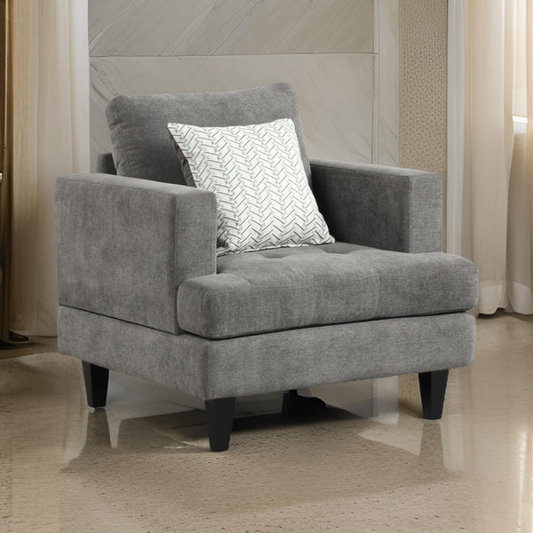 Lae 35 Inch Sofa Chair, 1 Throw Pillow, Tufted, Gray Chenille Upholstery - BM314860