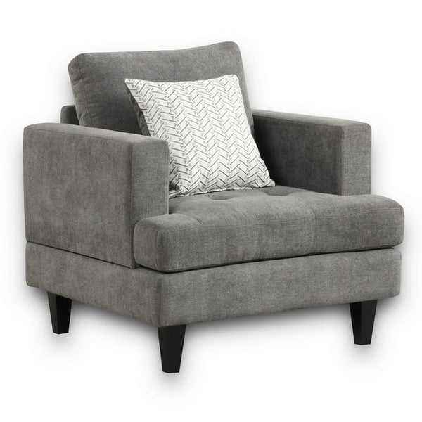 Lae 35 Inch Sofa Chair, 1 Throw Pillow, Tufted, Gray Chenille Upholstery - BM314860