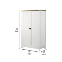 Aie 60 Inch Storage Cabinet, Framed Slatted Panel Doors, White, Brown Wood - BM314887