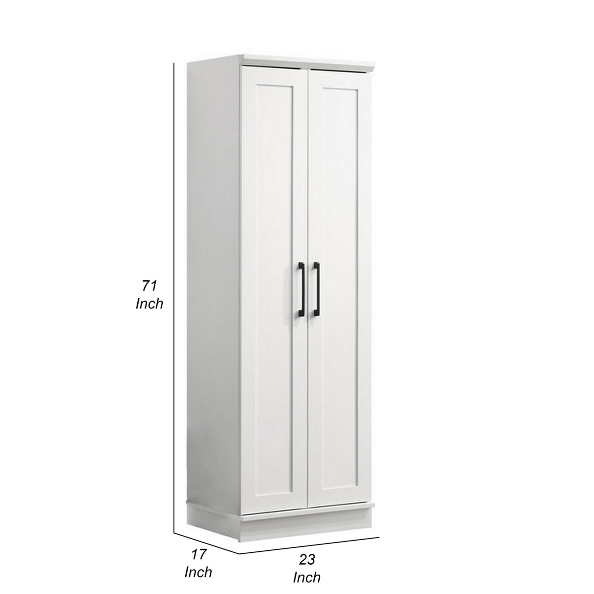 Lyn 71 Inch Storage Cabinet Wardrobe, Framed Panel Doors, White Solid Wood  - BM314888