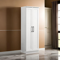 Lyn 71 Inch Storage Cabinet Wardrobe, Framed Panel Doors, White Solid Wood  - BM314888