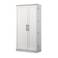 Coe 71 Inch Storage Cabinet Wardrobe with Swing Out Door, White Solid Wood - BM314889