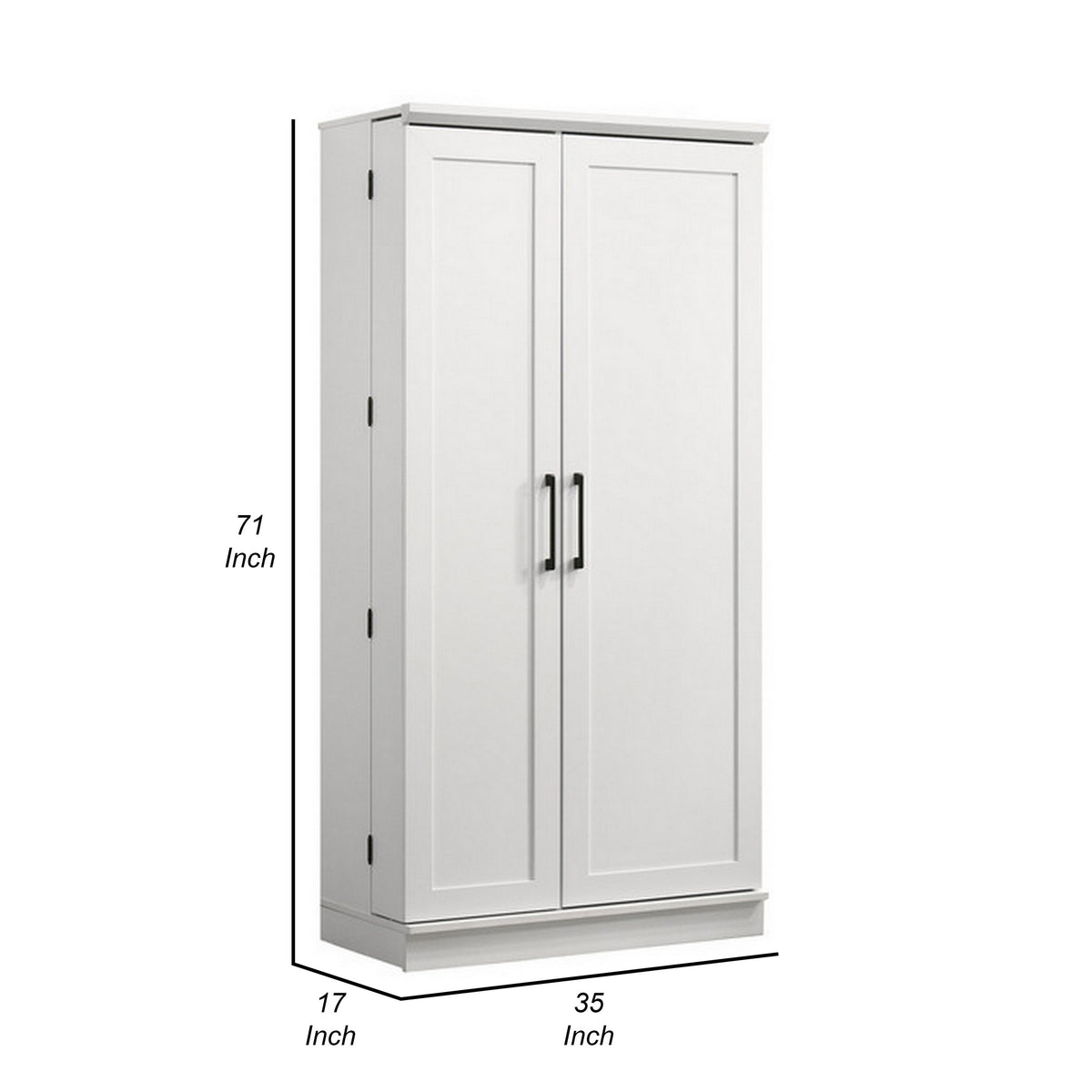 Coe 71 Inch Storage Cabinet Wardrobe with Swing Out Door, White Solid Wood - BM314889