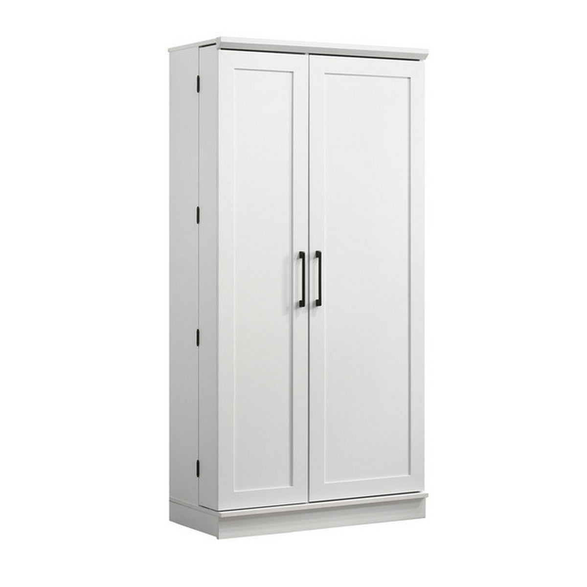 Coe 71 Inch Storage Cabinet Wardrobe with Swing Out Door, White Solid Wood - BM314889