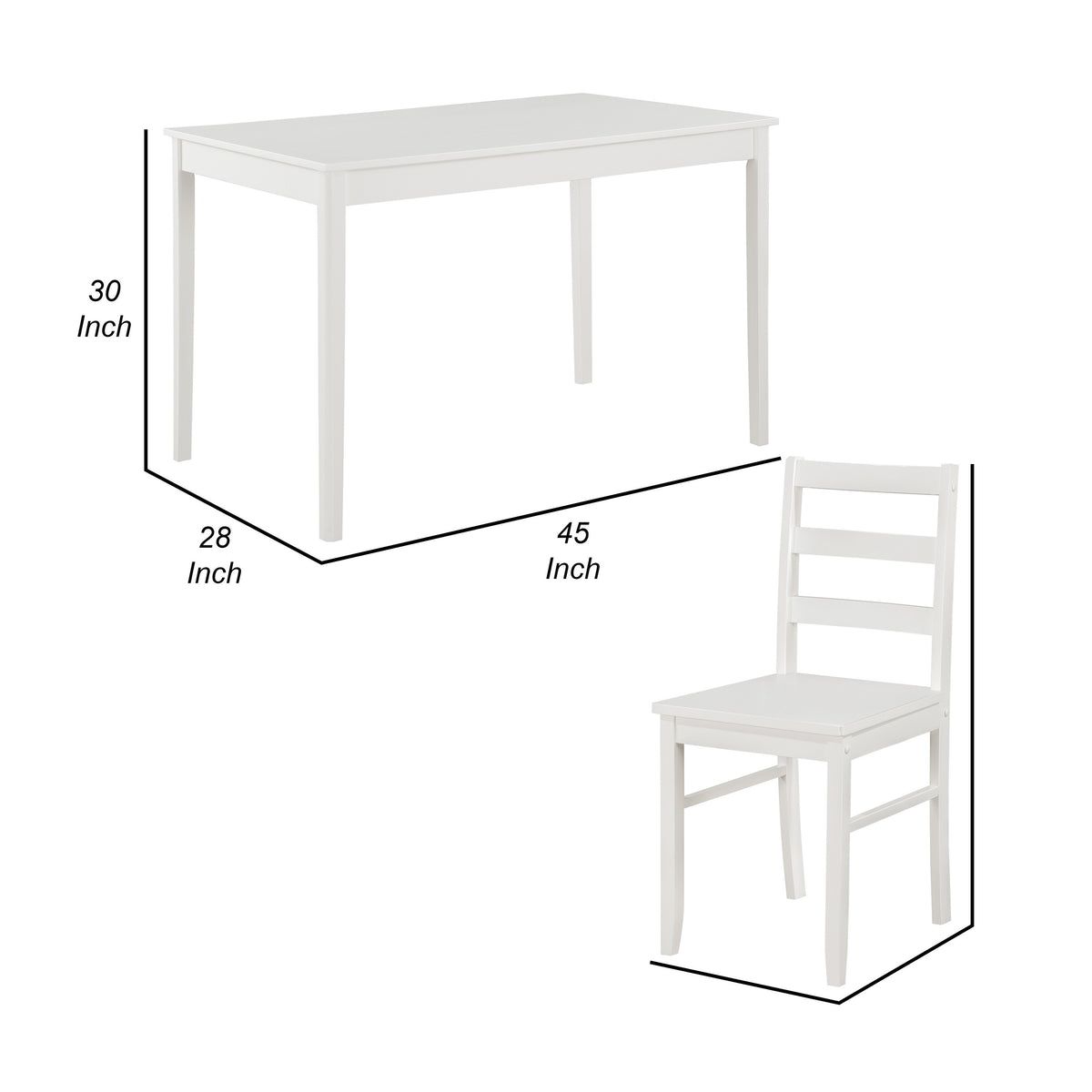 Lav 5 Piece Dining Table and 4 Chair Set, Open Backs, White Solid Wood - BM314899