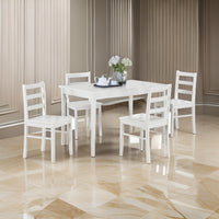 Lav 5 Piece Dining Table and 4 Chair Set, Open Backs, White Solid Wood - BM314899