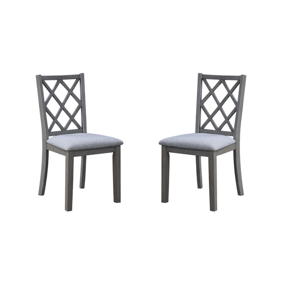 Lisle 21 Inch Dining Chair Set of 2, Cushioned, Cross Back, Gray Solid Wood - BM314901