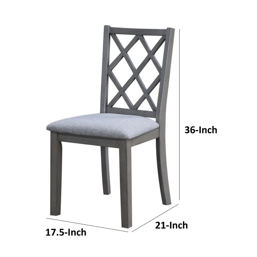 Lisle 21 Inch Dining Chair Set of 2, Cushioned, Cross Back, Gray Solid Wood - BM314901