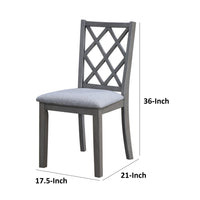 Lisle 21 Inch Dining Chair Set of 2, Cushioned, Cross Back, Gray Solid Wood - BM314901