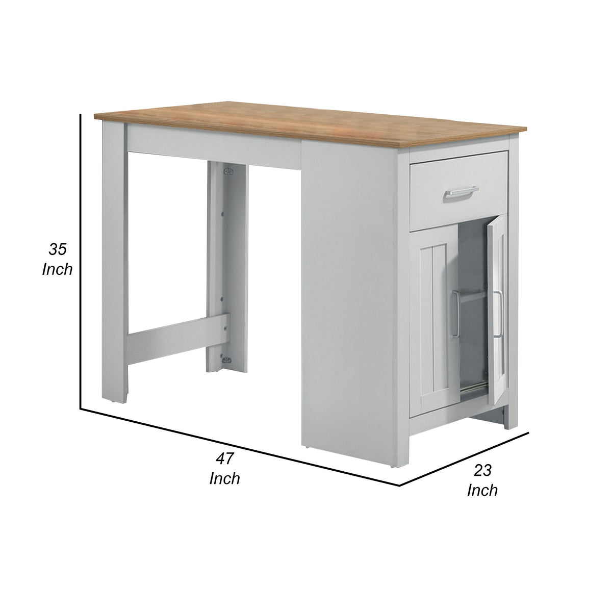 Lon 47 Inch Counter Height Kitchen Island Dining Table, White, Brown - BM314903