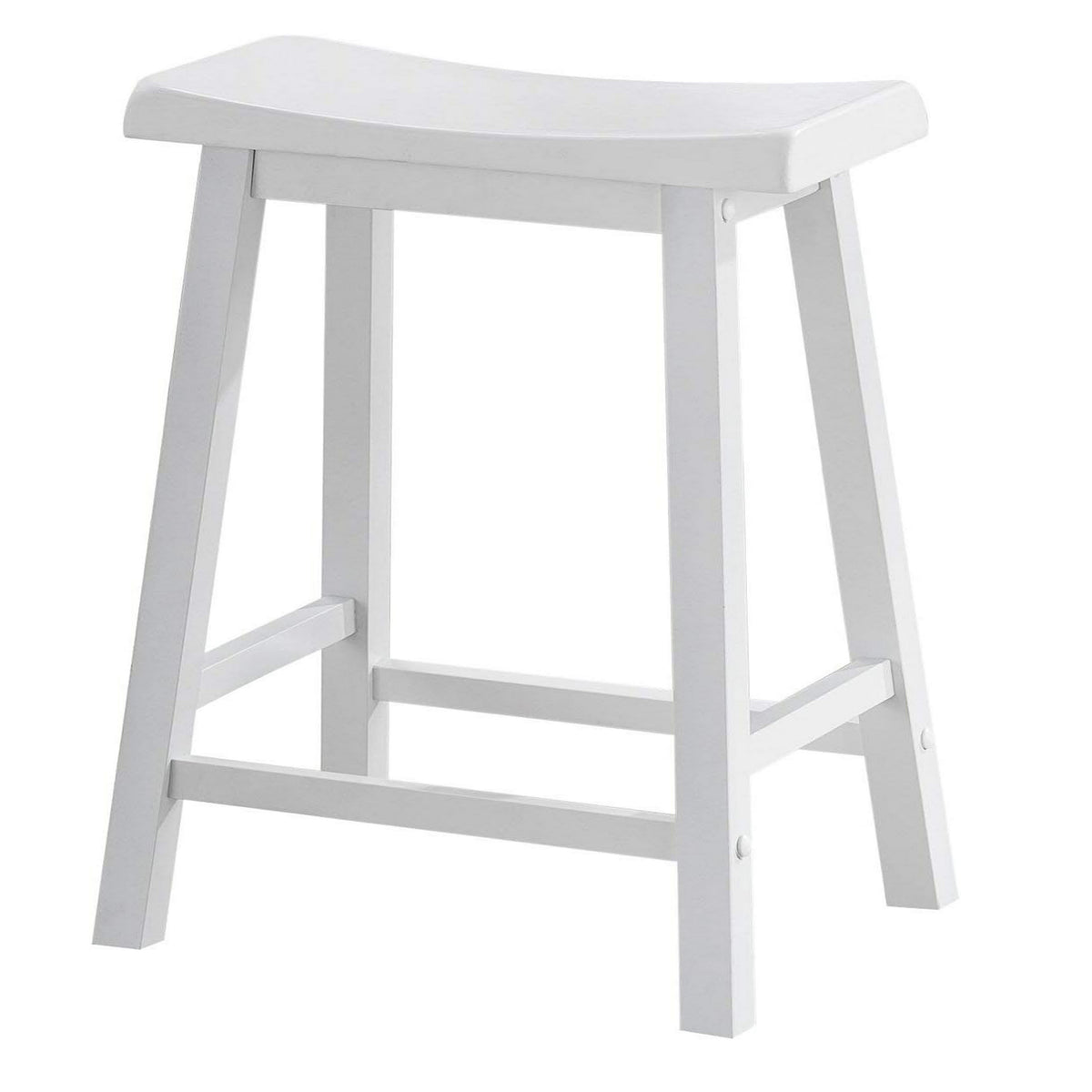 Lon 24 Inch Counter Height Stool Set of 2, Backless Saddle Seat, White Wood - BM314904