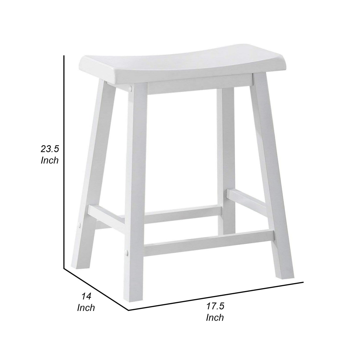 Lon 24 Inch Counter Height Stool Set of 2, Backless Saddle Seat, White Wood - BM314904