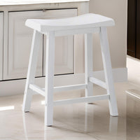 Lon 24 Inch Counter Height Stool Set of 2, Backless Saddle Seat, White Wood - BM314904