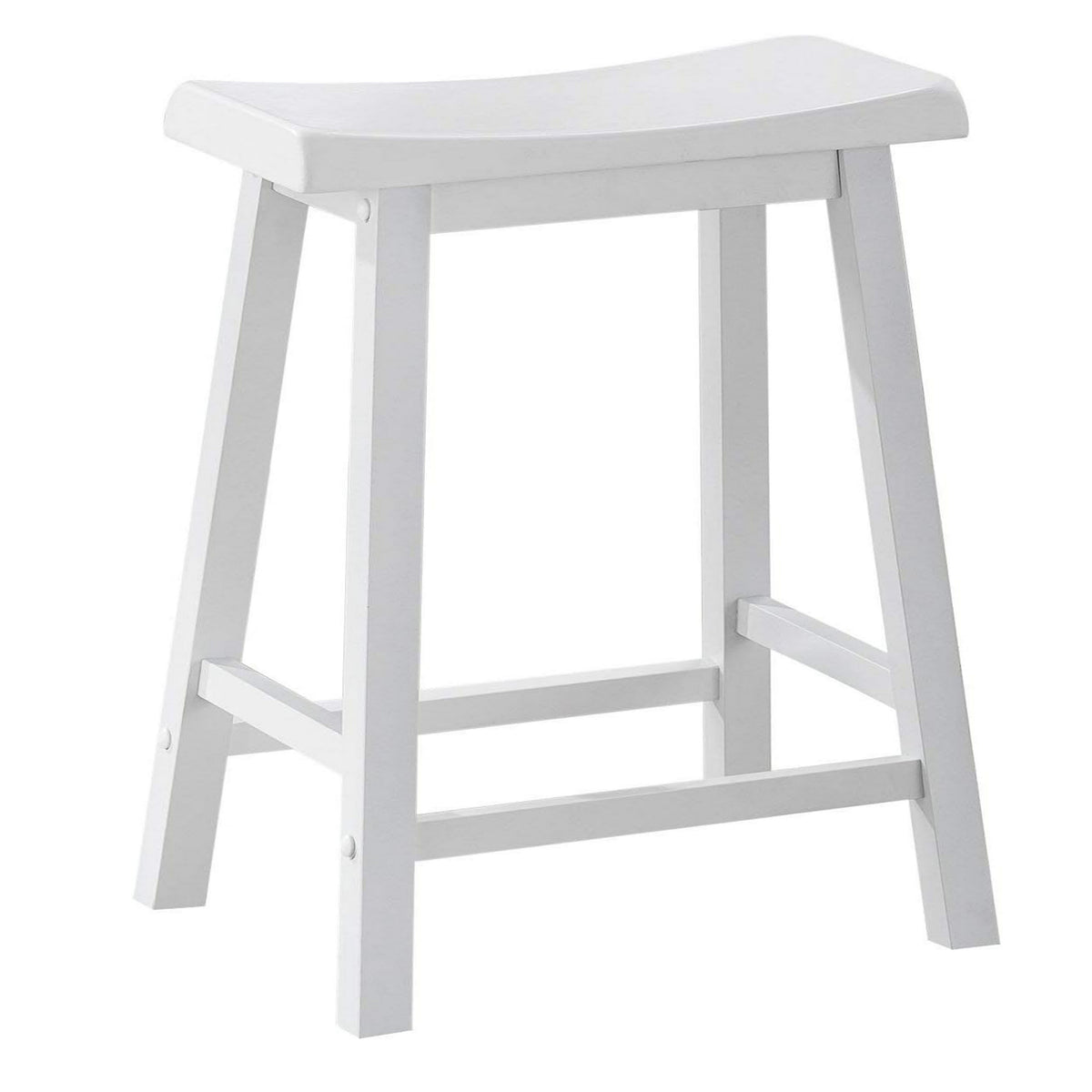 Lon 24 Inch Counter Height Stool Set of 2, Backless Saddle Seat, White Wood - BM314904