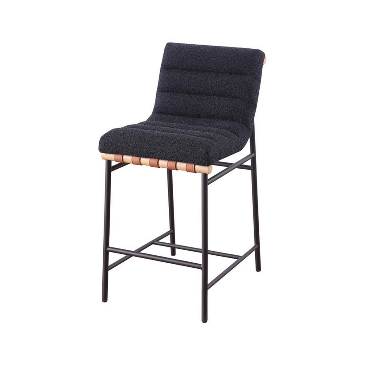 Kive 24 Inch Counter Height Stool Chair, Black Boucle Channel Tufted Seat, Steel - BM314906