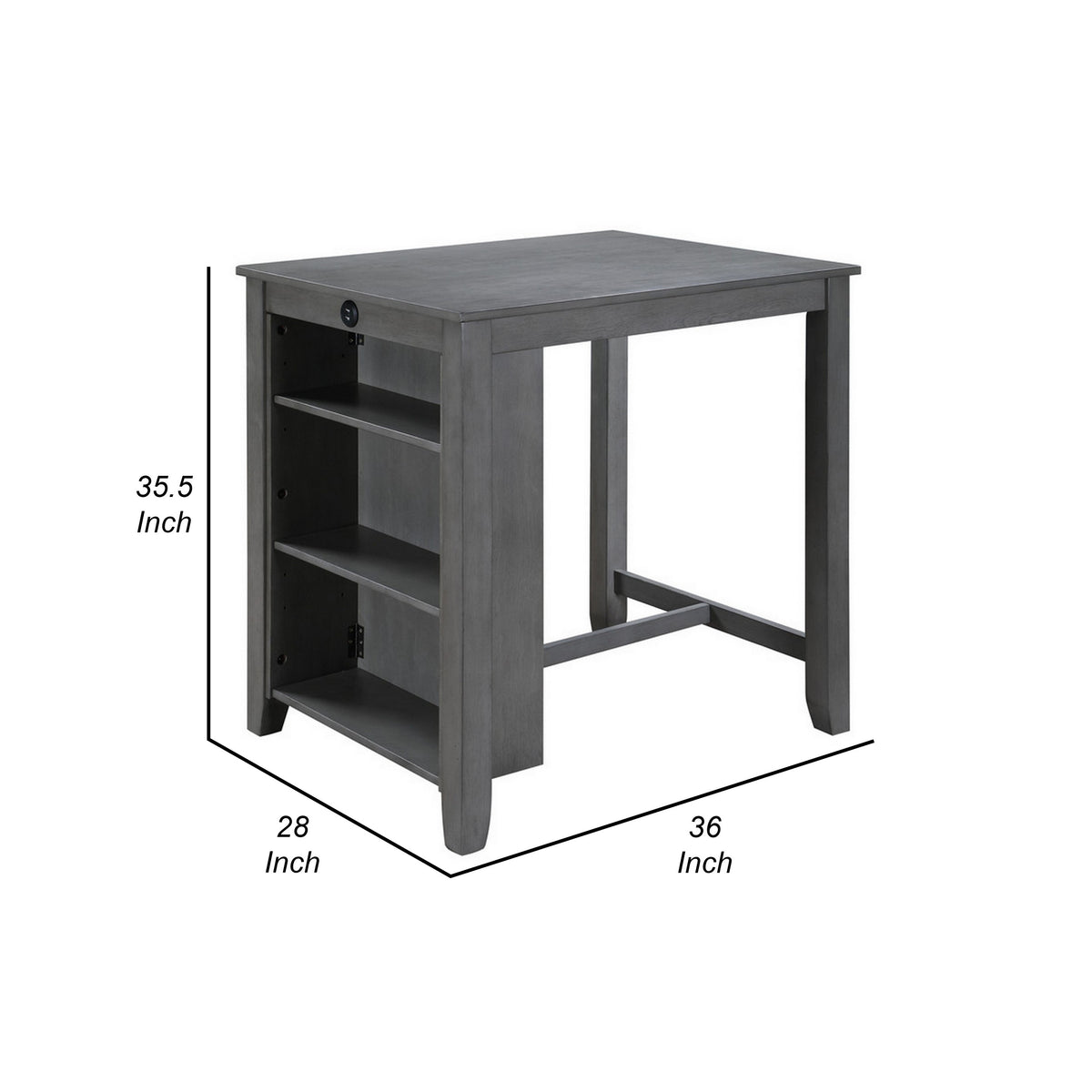 Ham 36 Inch Counter Height Small Dining Table with Shelves, USB Port, Gray - BM314909