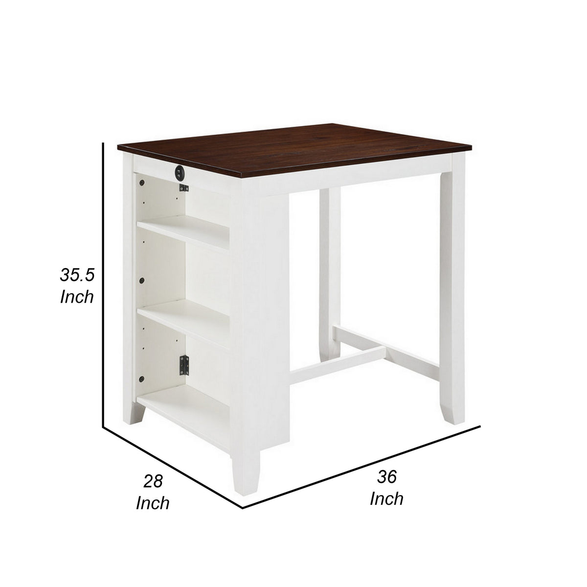 Ham 36 Inch Counter Height Small Dining Table with Shelves, USB Port, White - BM314910