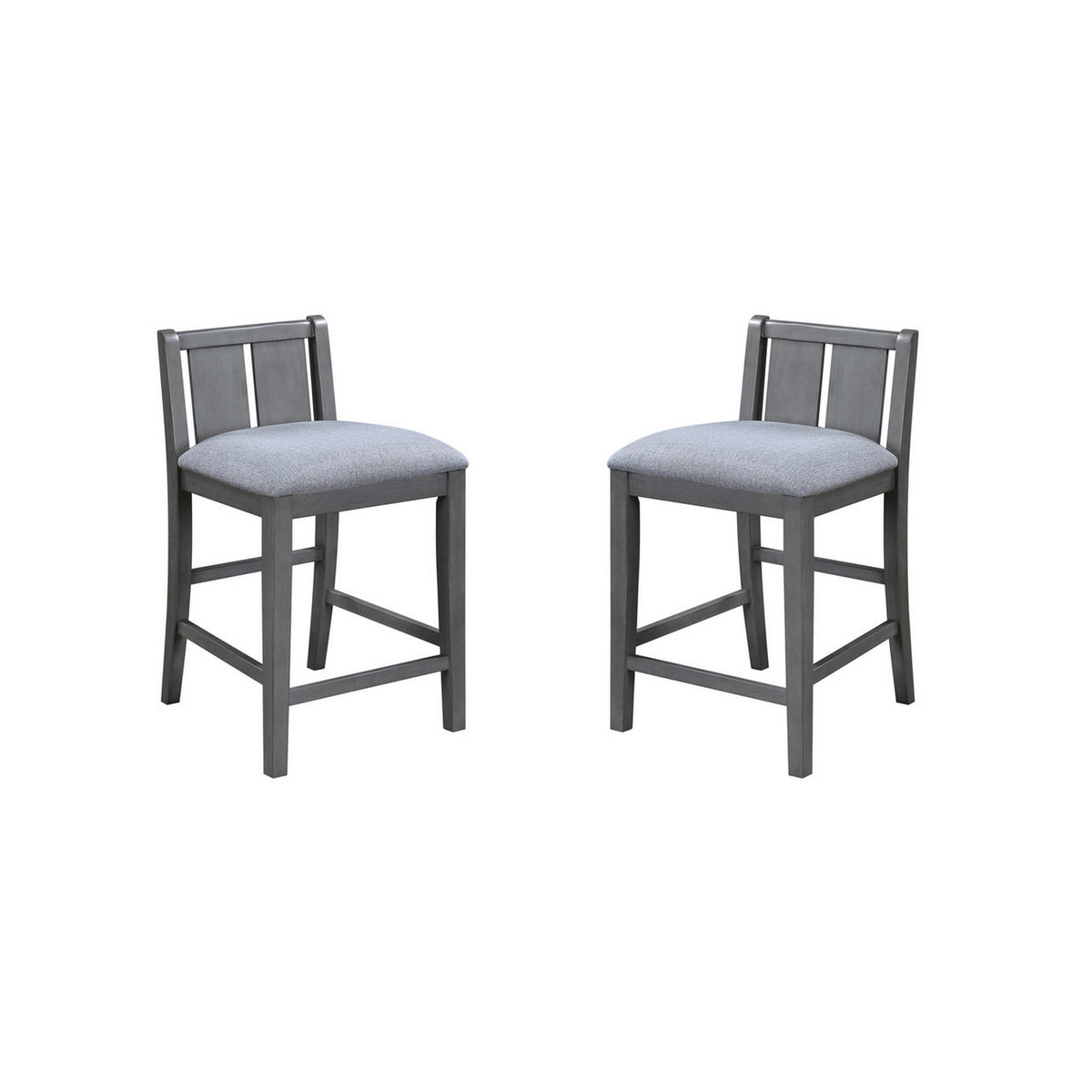 Ham 25 Inch Counter Height Chair Set of 2, Gray Upholstery, Solid Wood - BM314911