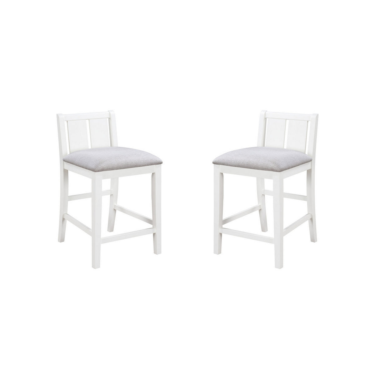 Ham 25 Inch Counter Height Chair Set of 2, Cream Fabric, White Wood Finish - BM314912