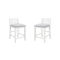 Ham 25 Inch Counter Height Chair Set of 2, Cream Fabric, White Wood Finish - BM314912