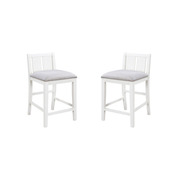 Ham 25 Inch Counter Height Chair Set of 2, Cream Fabric, White Wood Finish - BM314912