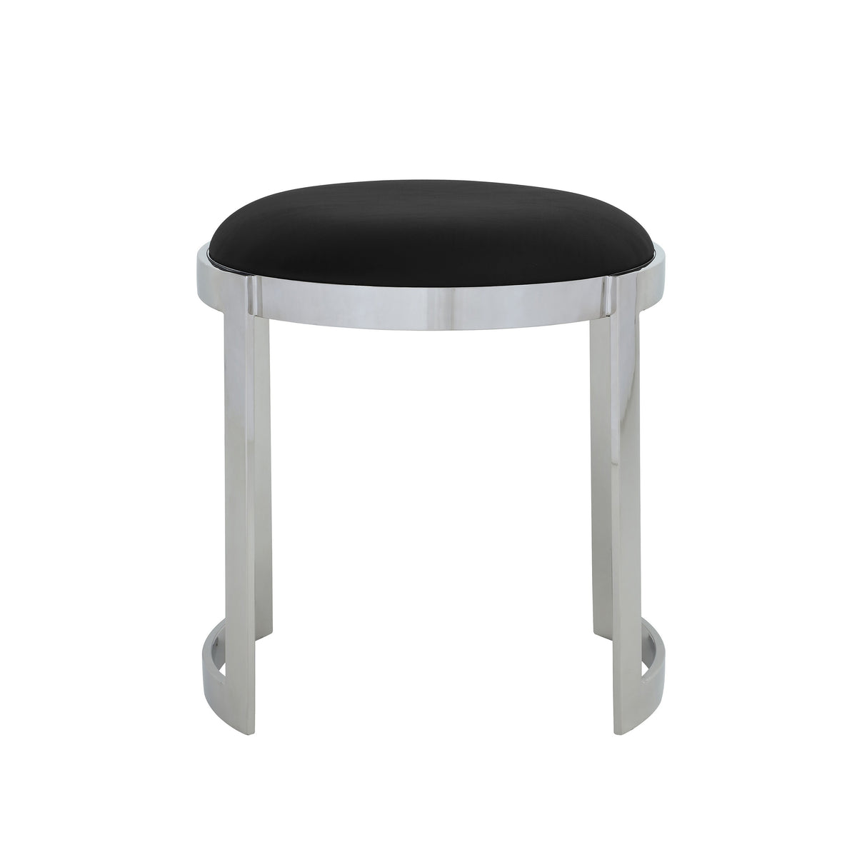 Niyo 19 Inch Accent Stool Ottoman Ottoman, Round Black Faux Leather, Silver - BM314917