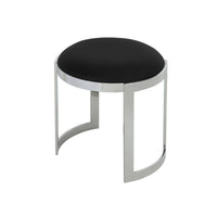 Niyo 19 Inch Accent Stool Ottoman Ottoman, Round Black Faux Leather, Silver - BM314917