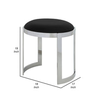 Niyo 19 Inch Accent Stool Ottoman Ottoman, Round Black Faux Leather, Silver - BM314917