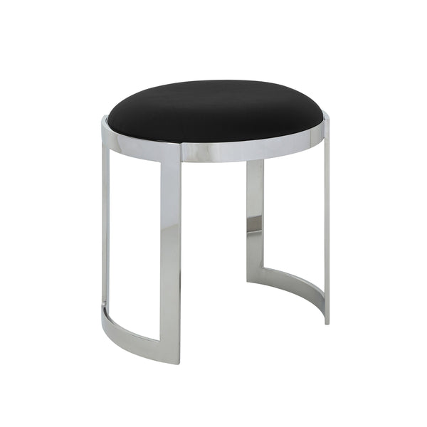 Niyo 19 Inch Accent Stool Ottoman Ottoman, Round Black Faux Leather, Silver - BM314917