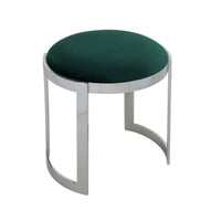 Niyo 19 Inch Accent Stool Ottoman, Round Seat, Soft Green Velvet, Silver - BM314918