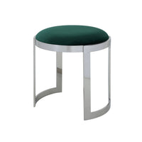 Niyo 19 Inch Accent Stool Ottoman, Round Seat, Soft Green Velvet, Silver - BM314918