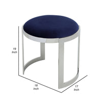 Niyo 19 Inch Accent Stool Ottoman, Round Seat, Soft Blue Velvet, Silver - BM314919