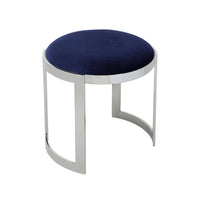 Niyo 19 Inch Accent Stool Ottoman, Round Seat, Soft Blue Velvet, Silver - BM314919