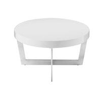 Tini 55 Inch Coffee Table, Oval Shaped Top, Metal Frame, White Finish - BM314921