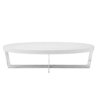 Tini 55 Inch Coffee Table, Oval Shaped Top, Metal Frame, White Finish - BM314921