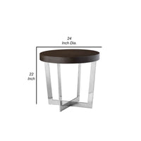 Tini 24 Inch Side End Table, Round Shaped Top, Metal Frame, Espresso Brown - BM314922