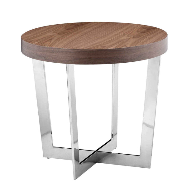 Tini 24 Inch Side End Table, Round Shaped Top, Metal Frame, Walnut Brown - BM314923