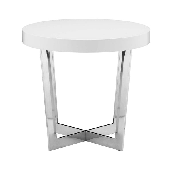 Tini 24 Inch Side End Table, Round Shaped Top, Metal Frame, White Finish - BM314924