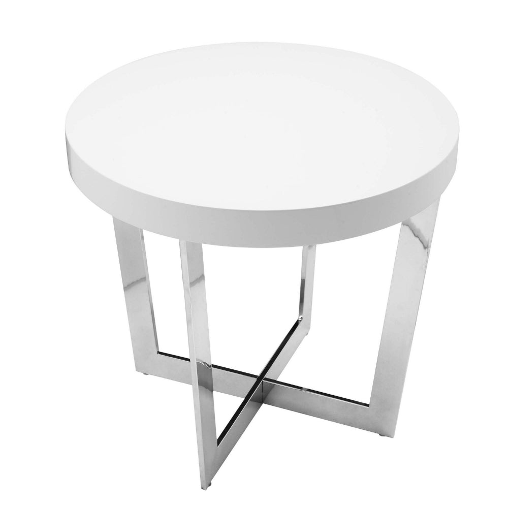 Tini 24 Inch Side End Table, Round Shaped Top, Metal Frame, White Finish - BM314924