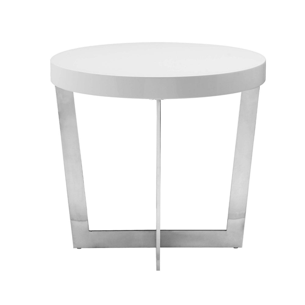 Tini 24 Inch Side End Table, Round Shaped Top, Metal Frame, White Finish - BM314924