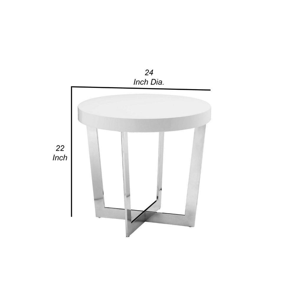 Tini 24 Inch Side End Table, Round Shaped Top, Metal Frame, White Finish - BM314924