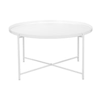 Ely 33 Inch Coffee Table, Round Top with Cross Base, White Metal Finish - BM314936