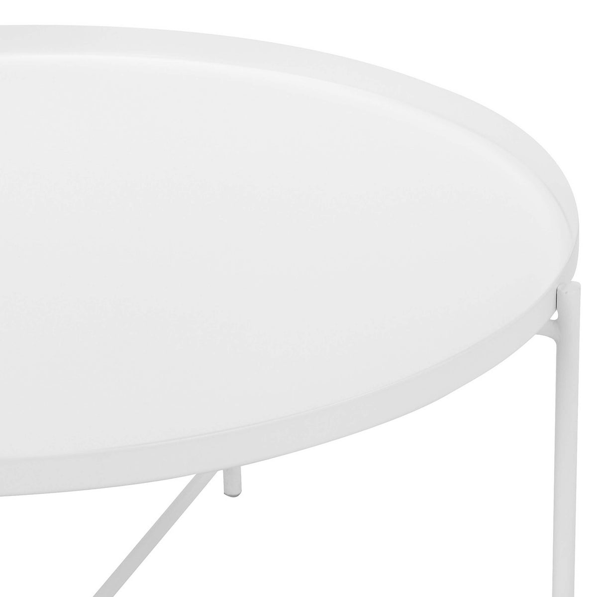 Ely 33 Inch Coffee Table, Round Top with Cross Base, White Metal Finish - BM314936